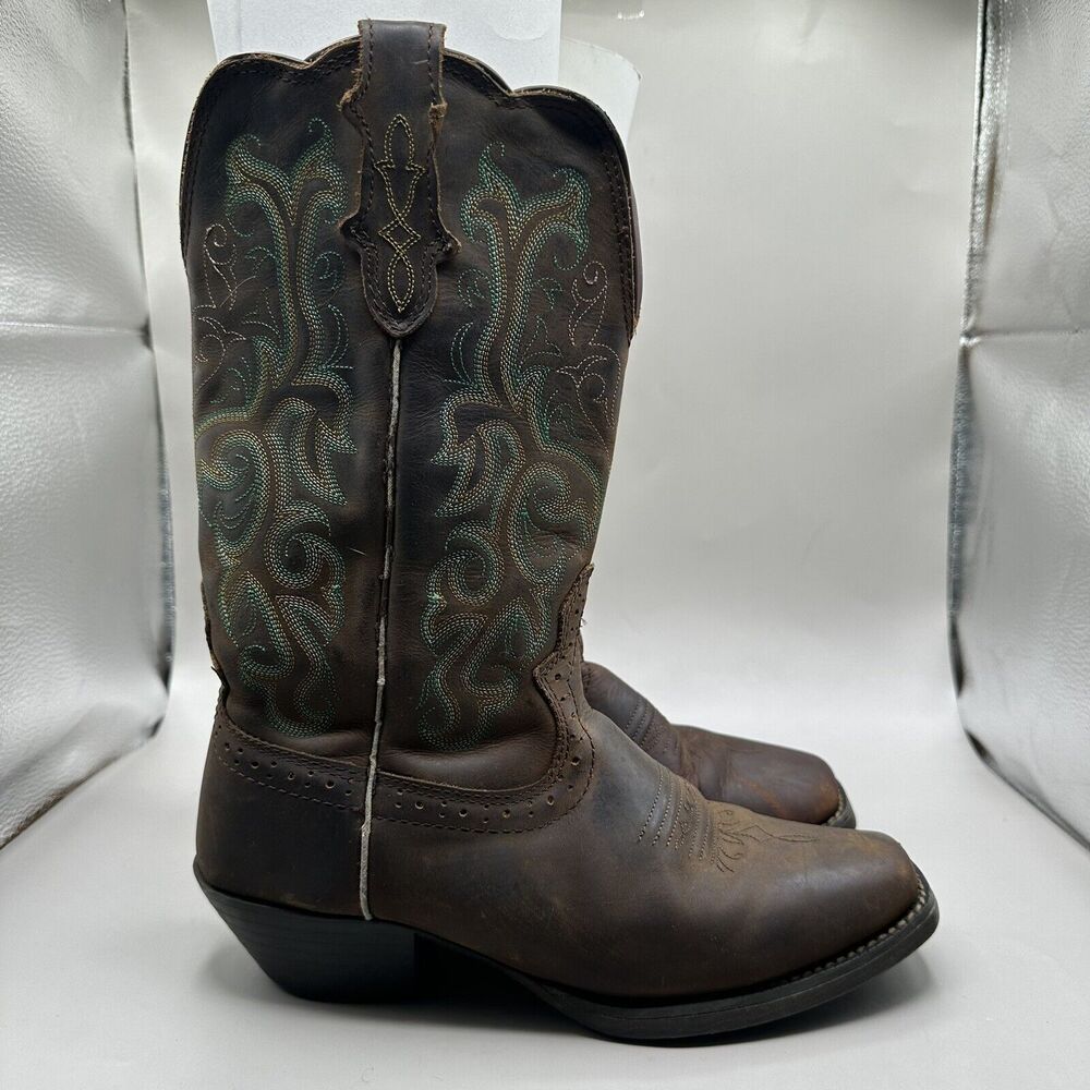 Justin Women's Stampede 12" Cowboy Boots L2552 Brown Leather Turquoise 8 B